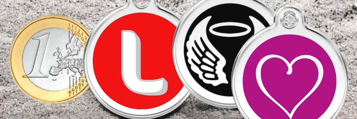 Hundemarke RedDingo Uebersicht hell gravierte Marken Größe L