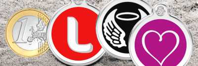 Hundemarke RedDingo Uebersicht hell gravierte Marken Größe L