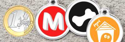 Hundemarke RedDingo Uebersicht hell gravierte Marken Größe M