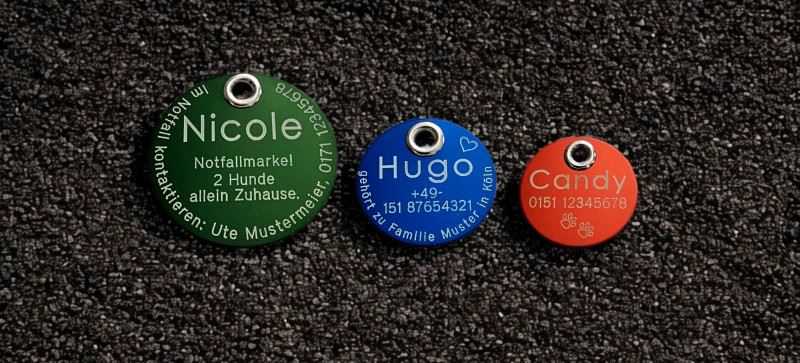 Hundemarke Aluminium rund Uebersicht