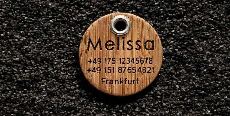 Hundemarke Bambus 36 mm einseitig oder beidseitig beschriftbar