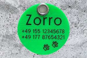 Biothane-Hundemarke rund, 36 mm, neongrün, beidseitig