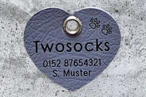 Biothane-Hundemarke Herz, 35 mm, grau, beidseitig