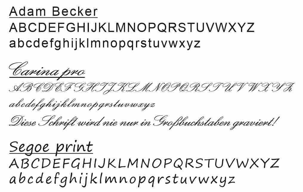 Schriftarten Edelstahlmarken - Zeile 1