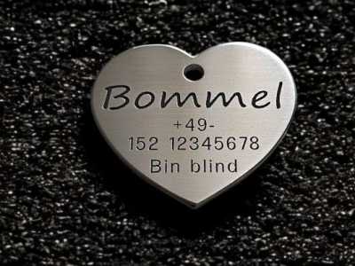 Hundemarke Edelstahl Herz, 40 mm, beidseitig
