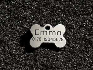 Hundemarke Edelstahl Knochen 28 mm, beidseitig