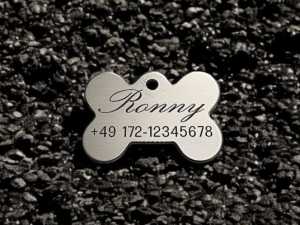 Hundemarke Edelstahl Knochen 33 mm, beidseitig
