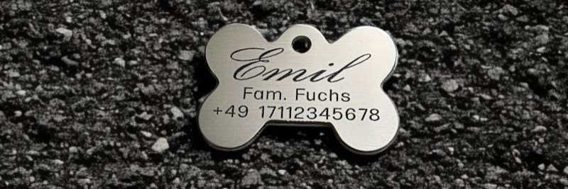 Hundemarke Edelstahl Knochen 38 mm, beidseitig