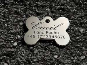 Hundemarke Edelstahl Knochen 38 mm, beidseitig