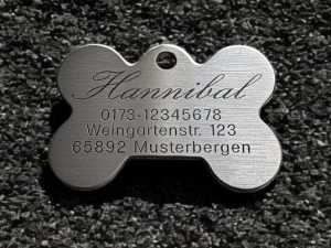 Hundemarke Edelstahl Knochen 50 mm, beidseitig