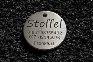 Hundemarke Edelstahl rund, 36 mm, beidseitig