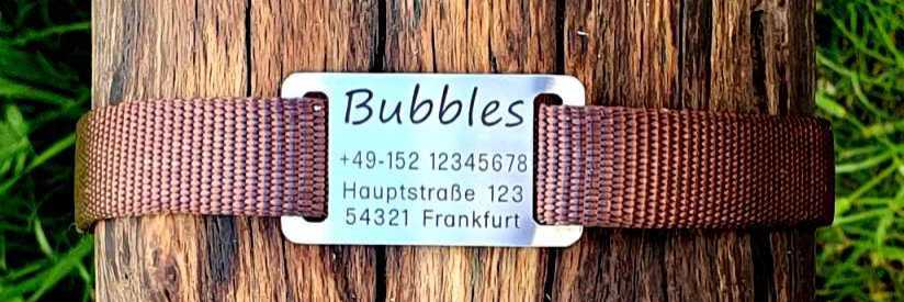 Hundemarke Plakette für flache Halsbandmaterialien bis Breite 22 mm