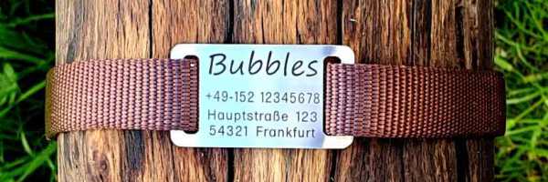 Hundemarke Plakette für flache Halsbandmaterialien bis Breite 22 mm