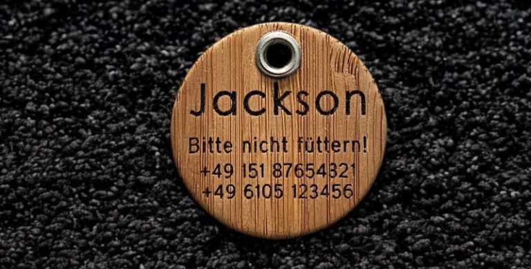 Hundemarke Bambus, 40mm, beidseitig graviert