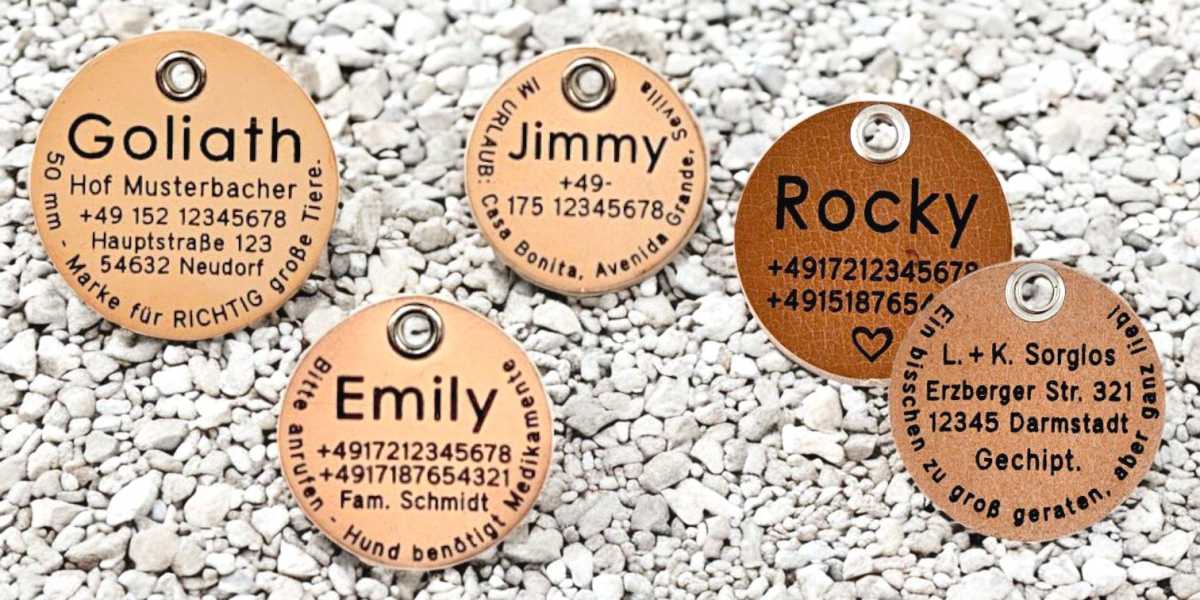 Hundemarken aus Leder hell und dunkel - Übersicht