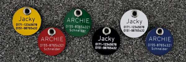 Hundemarken aus Acryl - Übersicht