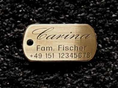 Hundemarke Messing Dogtag, 40 mm, beidseitig