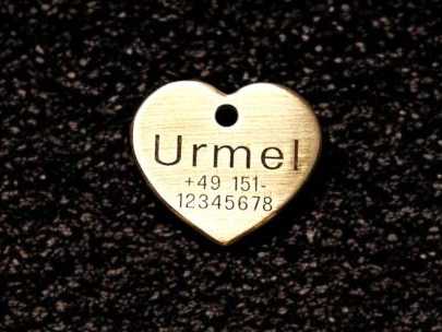 Hundemarke Messing Herz 30 mm ein- oder beidseitig graviertbar