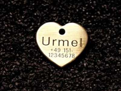 Hundemarke Messing Herz 30 mm ein- oder beidseitig graviertbar