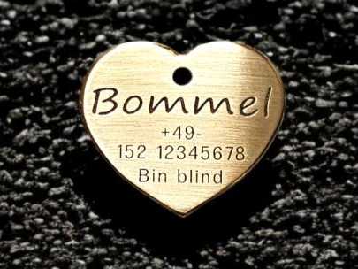 Hundemarke Messing Herz 40 mm ein- oder beidseitig graviertbar