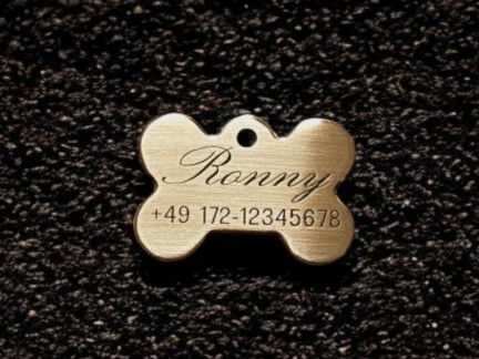 Hundemarke Messing Knochen, 33 mm, beidseitig