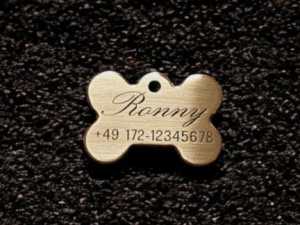 Hundemarke Messing Knochen, 33 mm, beidseitig