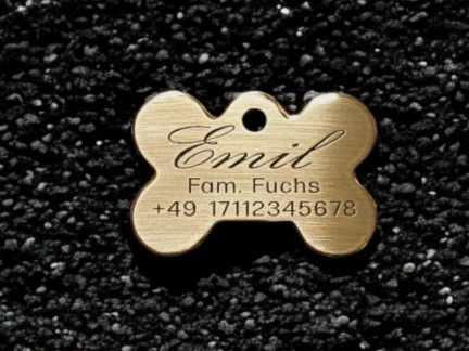 Hundemarke Messing Knochen, 38 mm, beidseitig
