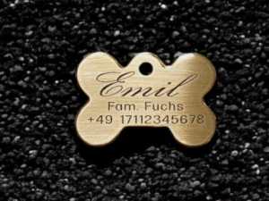 Hundemarke Messing Knochen, 38 mm, beidseitig