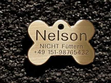 Hundemarke Messing Knochen, 44 mm, beidseitig